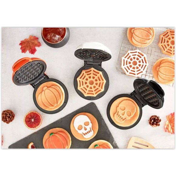 Mini Waffle Maker Set of 3 Pumpkin, Skull and Spider Web-NEW - Picture 2 of 12